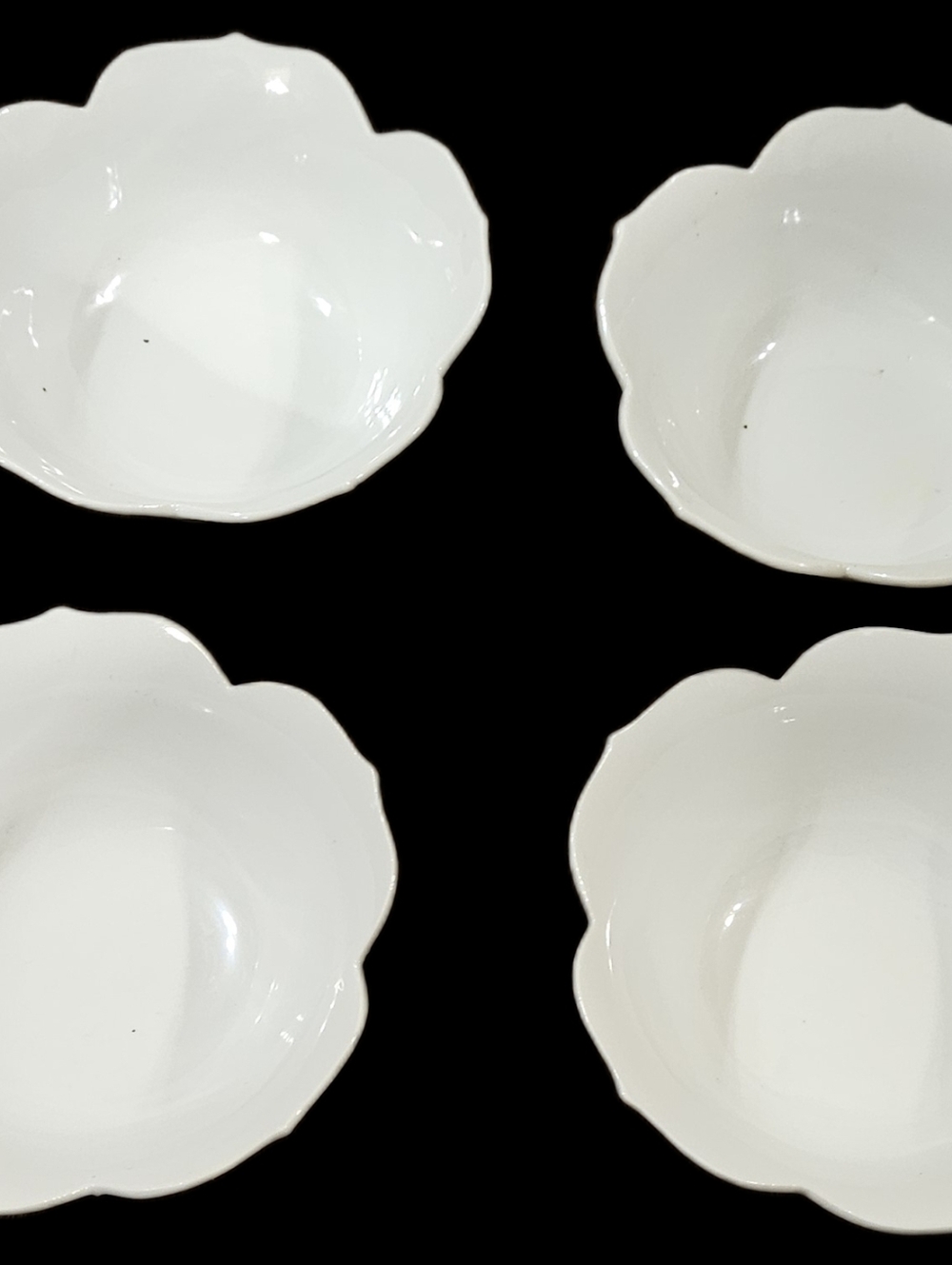 Vintage White Lotus Flower Ceramic Porcelain Elegant Bowls Set Of 4.
